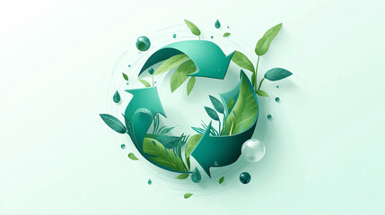 Sustainability Concept with Recycle Symbol and Green Leaves