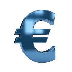 Blue euro currency symbol 3d icon isolated on transparent background