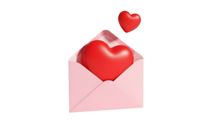 Pink envelope with red heart inside, one floating