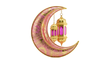 Ornate Crescent Moon with Hanging Lanterns