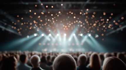 Concert stage with bright lights and crowd entertainment event and live music festival background