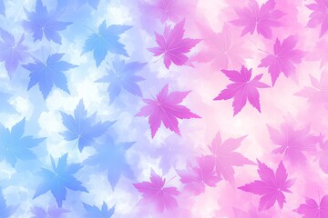 Gentle Pastel Maple Leaves Texture Featuring Airy Botanical Motif in Light Blue and Pink Color Tones