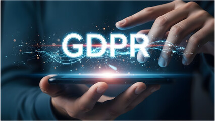 A person interacting with digital data protection regulation (gdpr) on a smartphone illustration