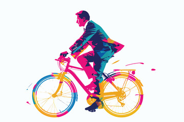 Naklejka premium man in business suit riding bicycle isolated illustration