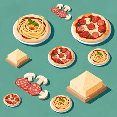 food icons pizza pasta and cheese