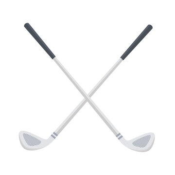 Crossed Golf Clubs Illustration with Modern Metallic Shaft and Detailed Club Head Isolated on White Background for Sports Logo, Golf Tournament and Championship Branding