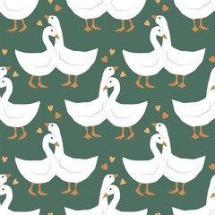 Goose Hugs couple seamless pattern. Cute Hugging birds background for Valentine day, wedding or romantic card design element