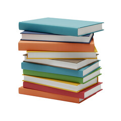 Stack of colorful hardcover books arranged neatly, education and knowledge concept with vibrant covers, learning and study symbol isolated on transparent background