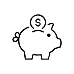 Piggy bank icon with dollar coins