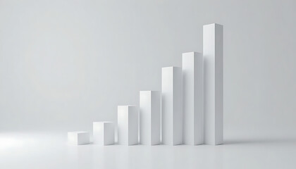 White 3 D bar graph with increasing bars on plain background growth