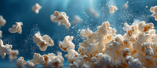 Popcorn against a blue background