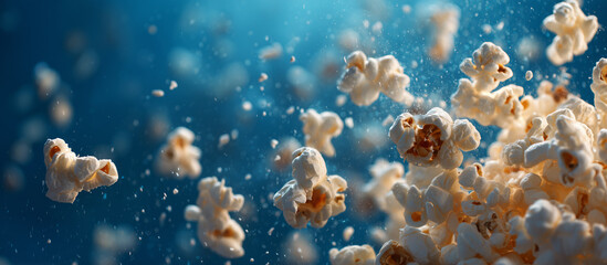 Popcorn against a blue background