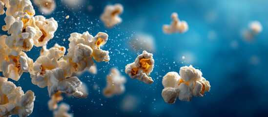Popcorn against a blue background