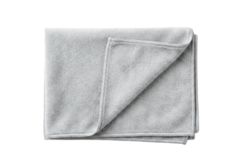 Folded grey microfiber towel on plain background