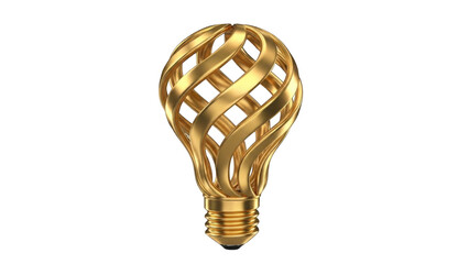 Golden Abstract Light Bulb Sculpture with Swirling Ribbons isolated on a transparent background