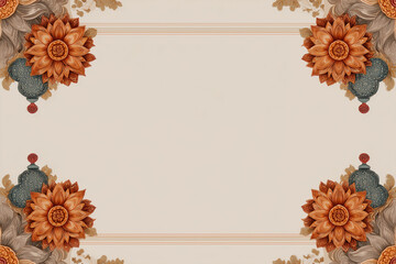 Ornate floral elements with decorative lanterns forming a symmetrical border. Elegant background for invitations, branding, or text