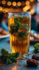 Moroccan mint tea refreshing drink with dates
