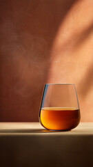 Warm beverage glass showing comforting steam