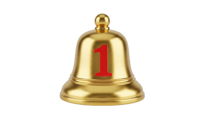 Golden Bell with Red Number One Symbol isolated on a transparent background metallic shiny