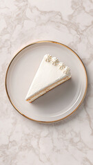 Elegant cake slice on plate with gold rim