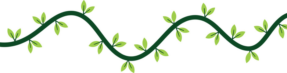 Seamless green vine with leaves, flat vector illustration of a wavy climbing plant branch © MdSoleman