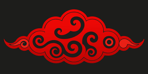 Red Decorative Asian Cloud Illustration in Flat Vector Style.