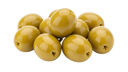 Pile of Shiny Green Olives with Star Shaped Pits isolated on a transparent background pitted olives