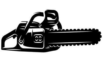 Chainsaw Black and White Vector Illustration for Logging and Woodcutting Industry with Modern Design and Powerful Appearance.