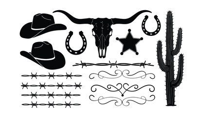 Western cowboy symbols and decorative elements