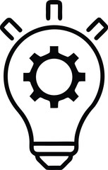 Minimalist flat icon of a light bulb with gear, representing innovative ideas line art vector illustration