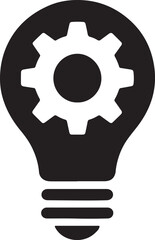 Minimalist flat icon of a light bulb with gear, representing innovative ideas silhouette vector illustrations