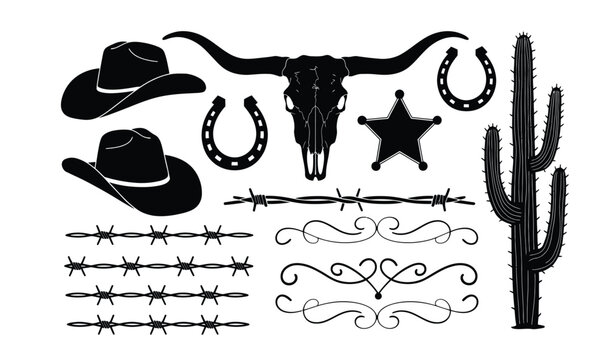 Western cowboy symbols and decorative elements