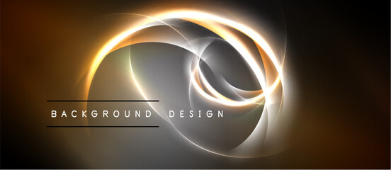 Abstract design features glowing orange swirls, gray center. Text reads background design. Dark edges frame composition.