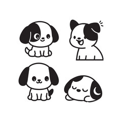 Fototapeta premium Cute Cartoon Puppy Icon Set with Adorable Expressions in Simple Style.