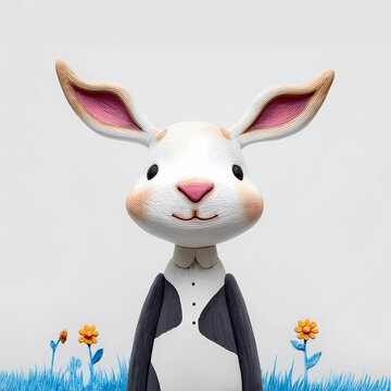 Hase mit Blumen vor einem wei&szlig;en Hintergrund