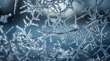 Frozen Ice Crystals and Frost Patterns in Winter Macro Close Up, Cold Weather Abstract Texture Symbolizing Snow, Ice, Chill, Seasonal Climate, Nature Beauty, Winter Background and Premium Stock Image