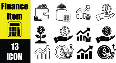 Finance icons set for business and investment concepts