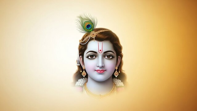 Serene portrait of lord krishna with ornate headpiece and jewelry