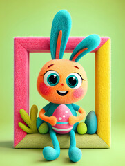 bunter Osterhase h&auml;lt ein Osterei und sitzt in einem Rahmen