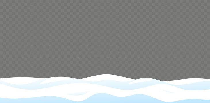 White snowdrifts on transparent background Snowy cover. Horizontal border. Frozen seasonal decoration. Snow heap. December ice. New year snowcap. Blizzard drift. Vector snowfall backdrop