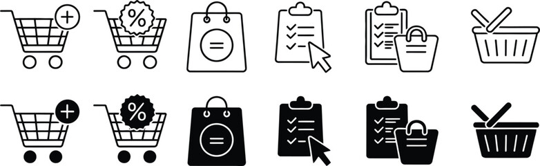 Collection of various icons and symbols in black and white