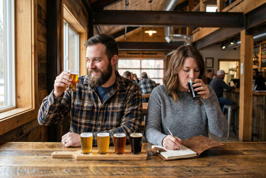 Cata de cervezas artesanales en cervecer&iacute;a con notas de degustaci&oacute;n
