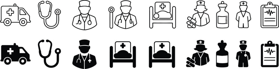 Collection of 14 black and white map marker icons