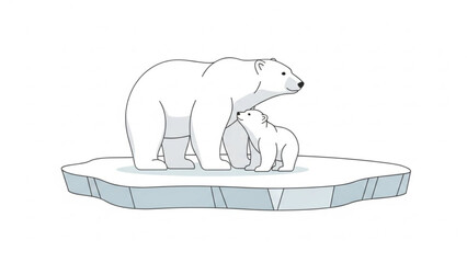 A mother polar bear and her cub standing on a melting ice floe in the arctic ocean together © Naeem