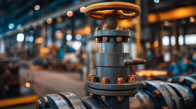 Sturdy water gate valve close-up in industrial setting, mechanical equipment high-resolution shot, infrastructure component detail, engineering photography, with copy space