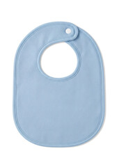 Isolated on a white background, snap-fastened, simple and modern light blue baby bib.
