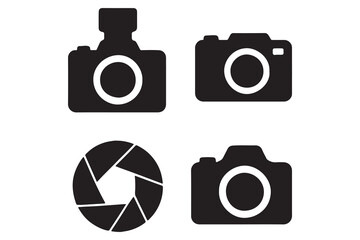 Set of Flat Black Camera Icons for Photography