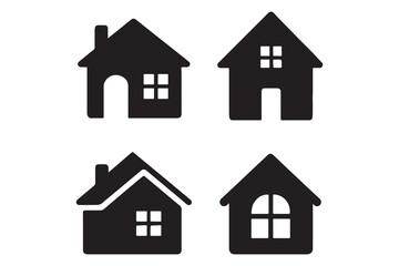 Set of Minimalist Black House Icons and Home Symbols