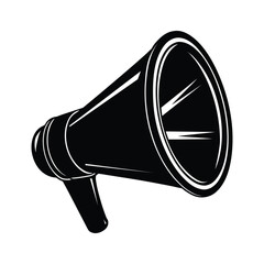 A black and white silhouette of a classic megaphone