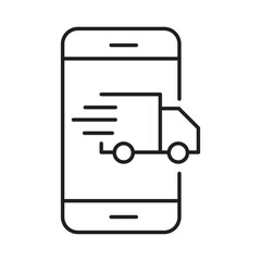 Mobile delivery tracking linear icon vector illustration symbol isolated white background smartphone app shipping order logistics service technology screen outline